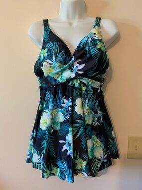 Navy Floral Swim Tankini with Tropical Print and Tummy control with Boy shorts